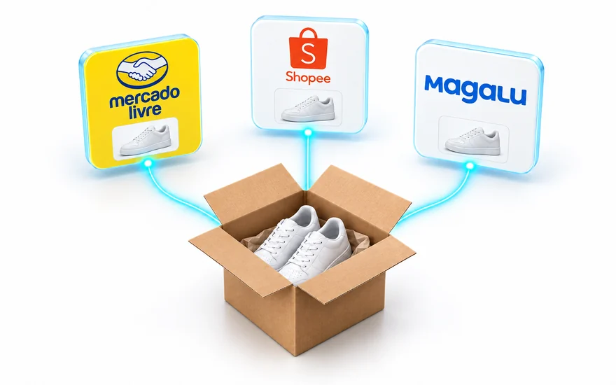 Um mesmo produto publicado na loja própria e nos marketplaces conectados